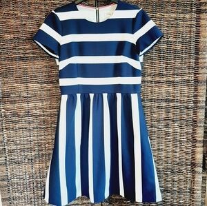 Eliza J Fit & Flare Striped Preppy Mini Dress Navy Blue 10 Tenniscore Tennis
